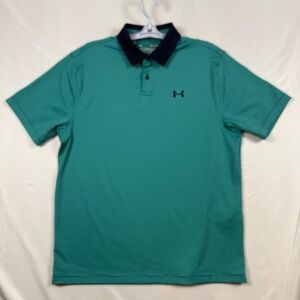 Under Armour Mens LG Golf Polo Shirt Teal Navy Stripe Performance Loose Fit
